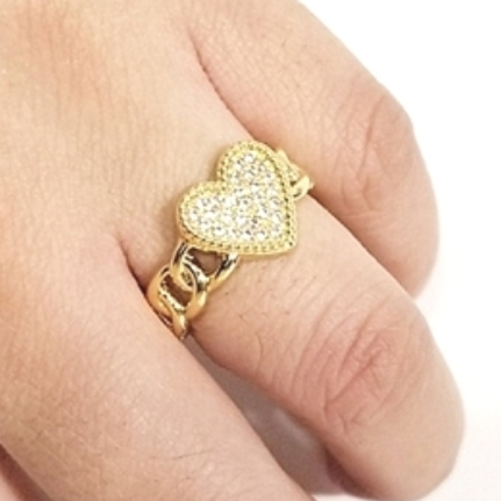 New 18K Gold Plated Heart Sparkling Women's Ring. Adjustable